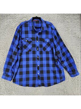 Design in Italy Shirt Mens 2XL Blue Plaid Flannel Long Sleeve Button Up